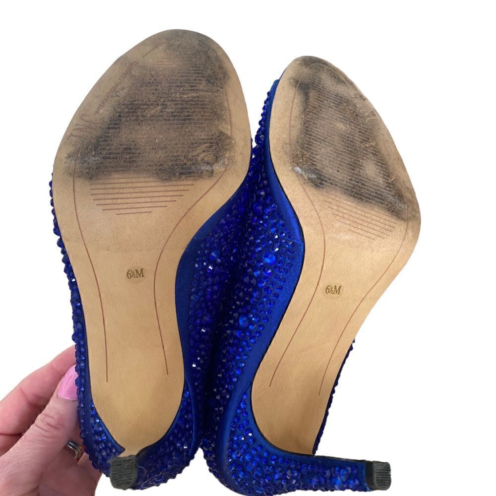 INC International Concepts Blue Rhinestone Peep Toe Booties Heels Size 6.5 - Picture 5 of 6